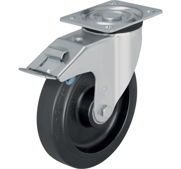 Roulette pivotante à platine et frein - Charge 200 à 400 kg