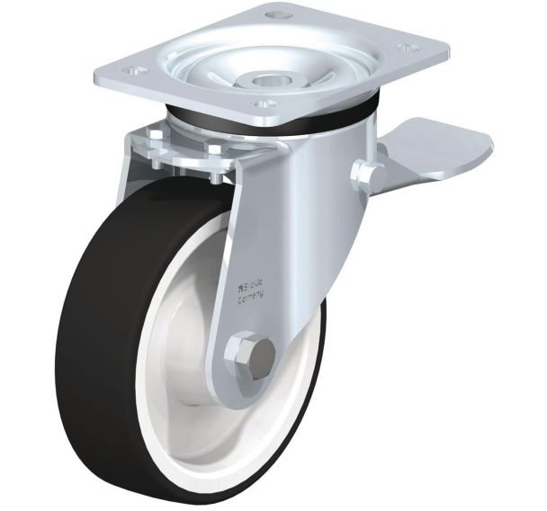 Roulette pivotante à platine et frein - Charge 200 à 600 kg