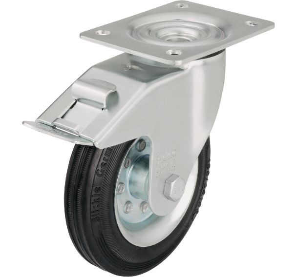 Roulette pivotante à platine et frein - Charge 50 à 205 kg