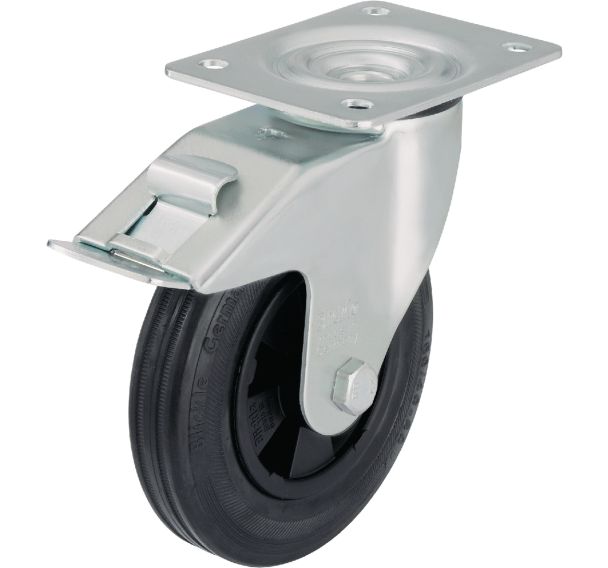 Roulette pivotante à platine et frein - Charge 50 à 295 kg - Noire