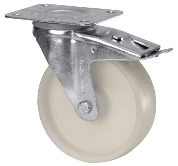 Roulette pivotante à platine et frein - Force 150 à 300 kg