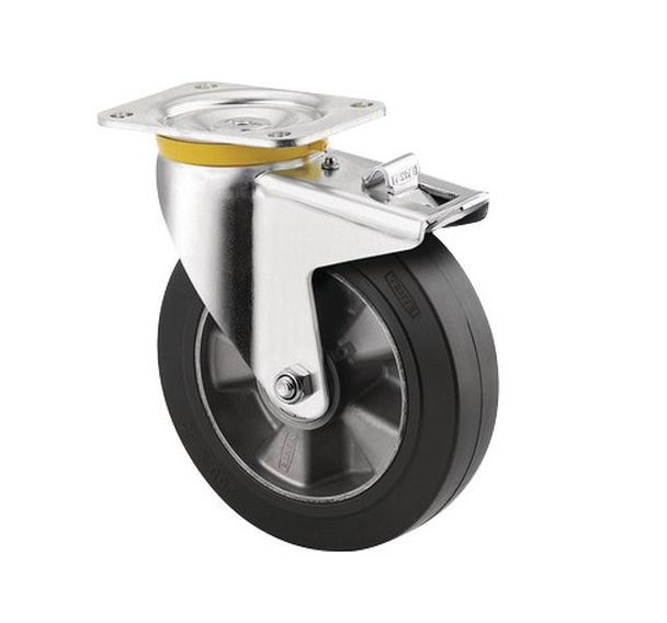 Roulette pivotante à platine et frein - Force 300 à 500 kg
