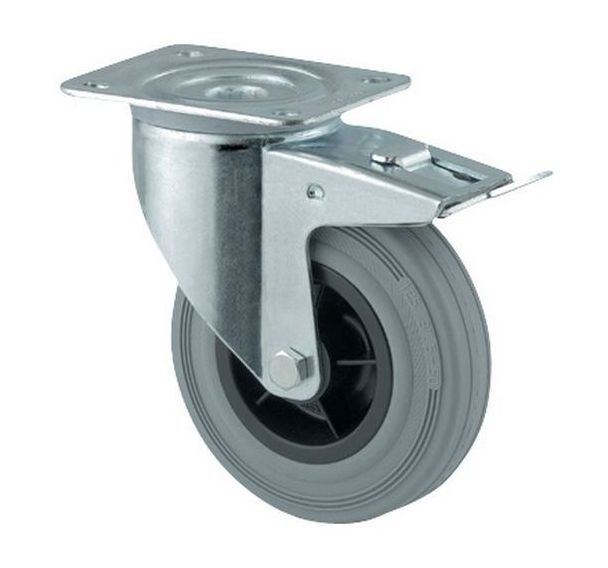 Roulette pivotante à platine et frein - Force 70 à 205 kg - Grise