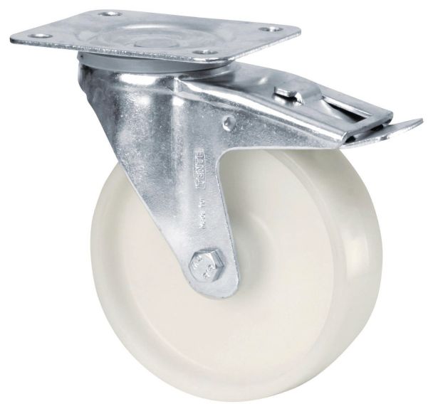 Roulette pivotante à platine et frein - Force 80 à 200 kg
