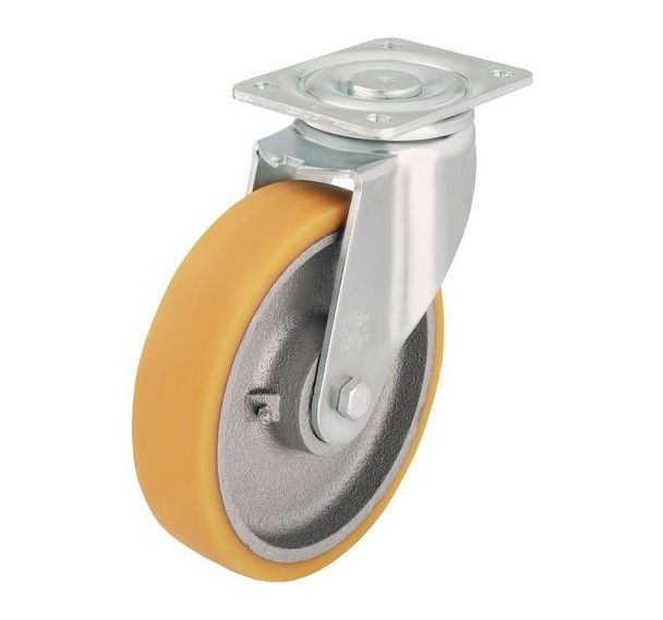 Roulette pivotante acier PU Extrathane® corps fonte- Charge 350 à 900kg