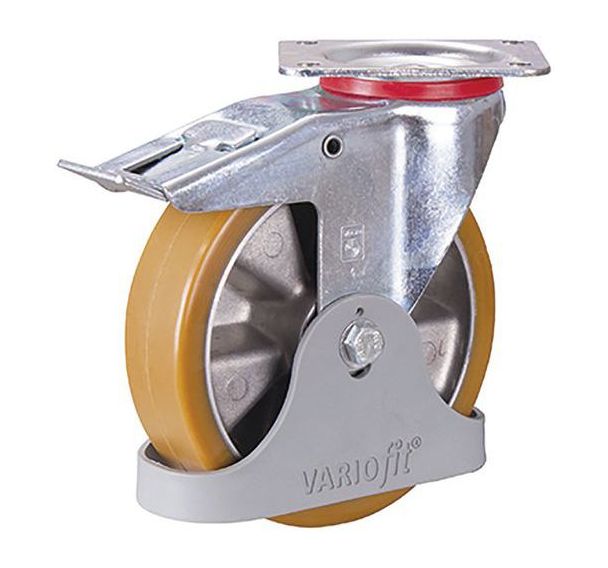 Roulette pivotante avec frein à bandage en polyurethane