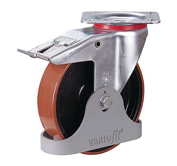Roulette pivotante avec frein à bandage polyurethane
