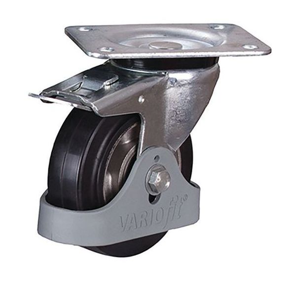 Roulette pivotante avec frein en caoutchouc élastique plein 125 x 40mm