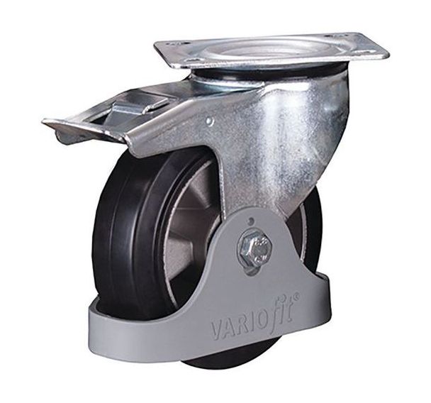 Roulette pivotante avec frein en caoutchouc élastique plein 160 x 50mm