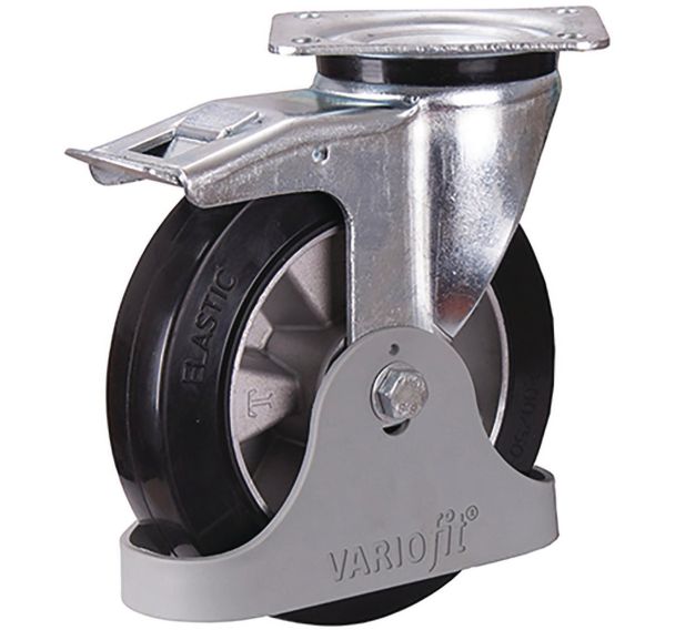 Roulette pivotante avec frein en caoutchouc élastique plein 200 x 50mm