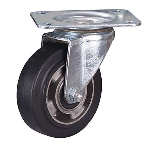 Roulette pivotante en caoutchouc élastique plein, 125 x 40 mm, noir
