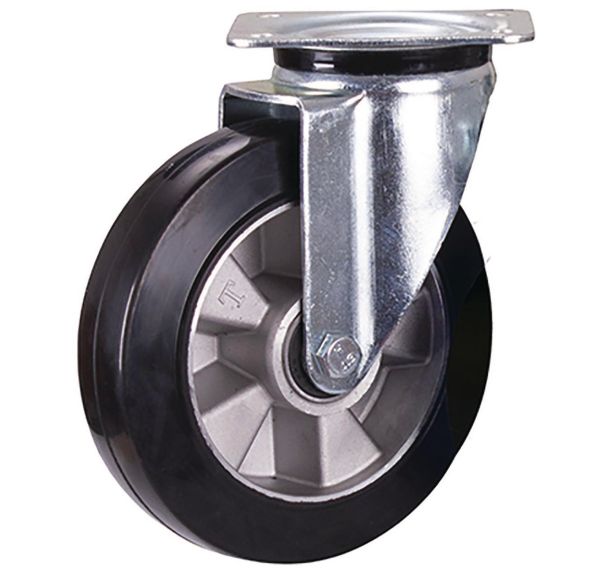 Roulette pivotante en caoutchouc élastique plein, 200 x 50 mm, noir