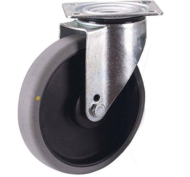Roulette pivotante en caoutchouc plein ESD, 200 x 40 mm, gris