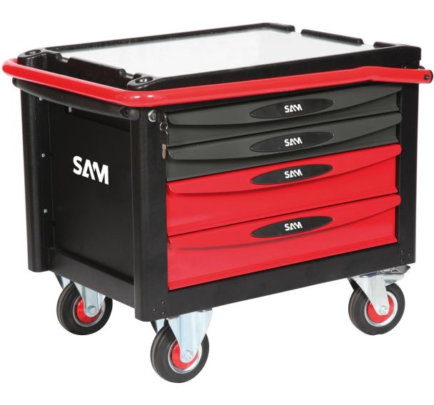 Rouleuse atelier 40 - 4 tiroirs - rouge - plateau aluminium