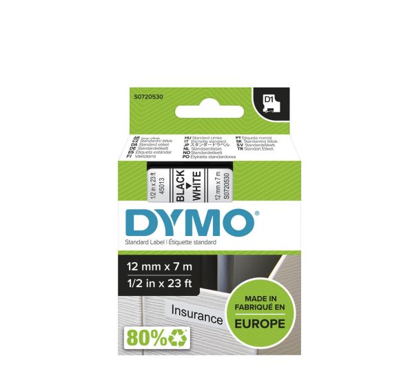Ruban Dymo 1000, 4500 D1 12 mm x 7 m - noir