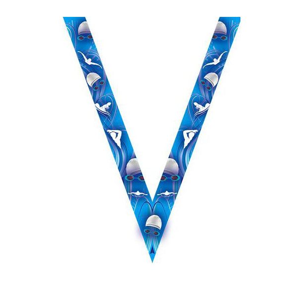 Ruban médaille bleu avec logo de natation - 30mm