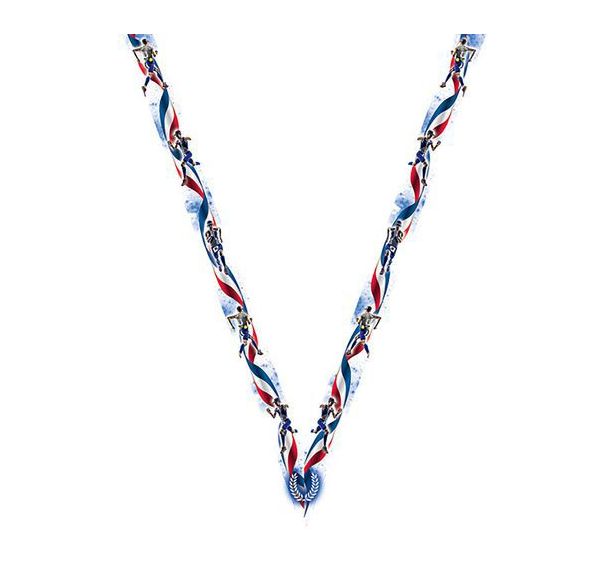 Ruban médaille bleu et blanc avec logo de course - 22mm