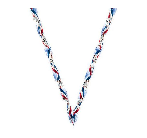 Ruban médaille bleu et blanc avec logo de judo - 22mm