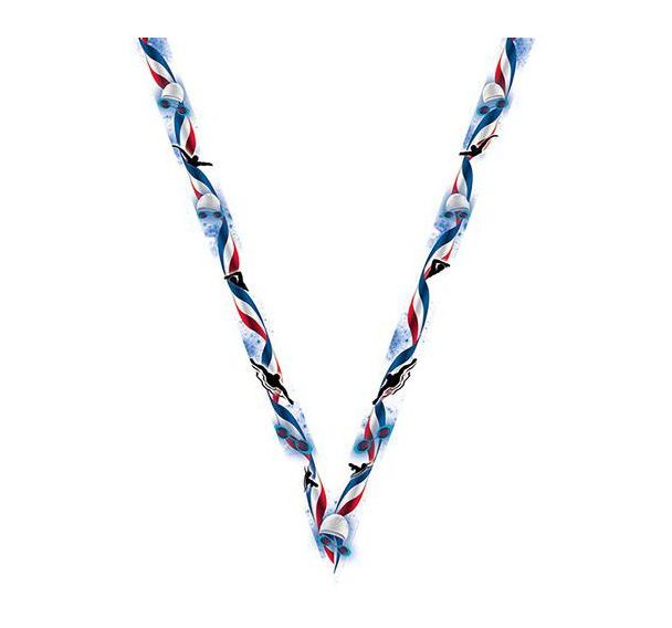 Ruban médaille bleu et blanc avec logo de natation - 22mm