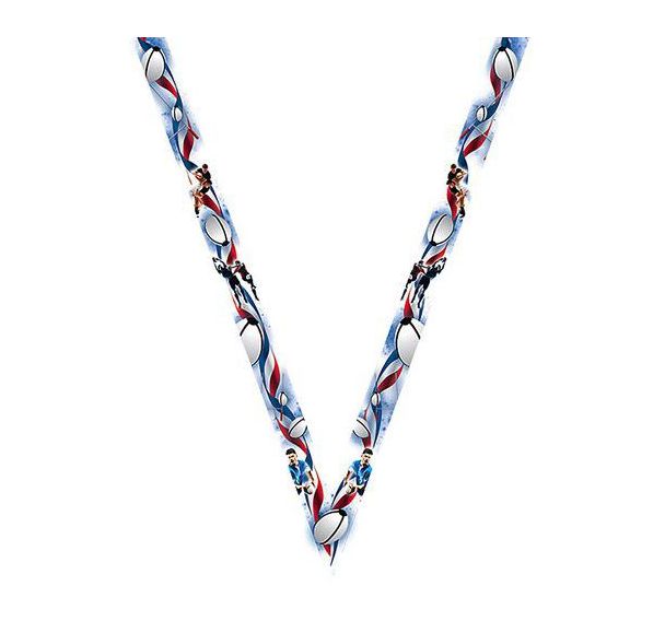 Ruban médaille bleu et blanc avec logo de rugby - 22mm