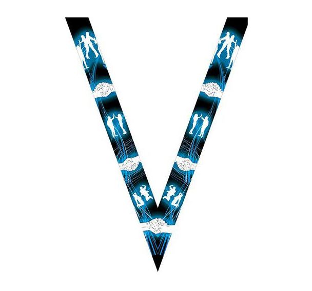 Ruban médaille noir et bleu avec logo amitié - 30mm