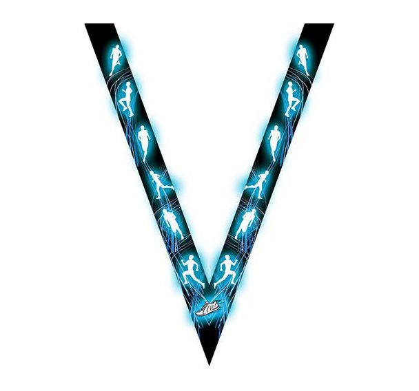 Ruban médaille noir et bleu avec logo de course - 30mm