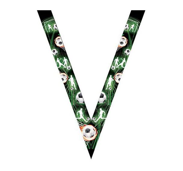 Ruban médaille noir et vert avec logo de foot - 30mm