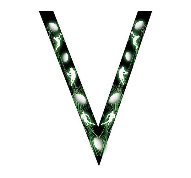 Ruban médaille noir et vert avec logo de rugby - 30mm