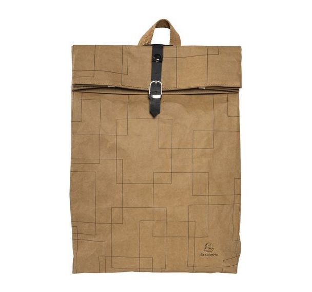 Sac à dos en papier lavable brun avec motifs géométriques