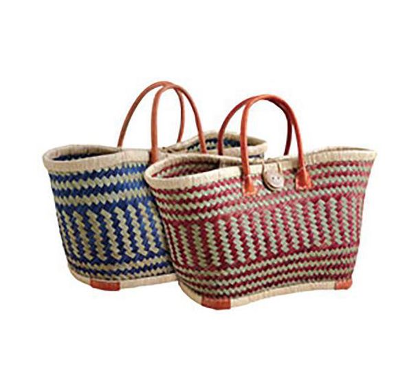 Sac à double anses coloré en cuir et en jonc