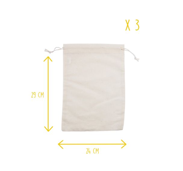 Sac à vrac biface coton/filet 24x29cm (lot de 3)