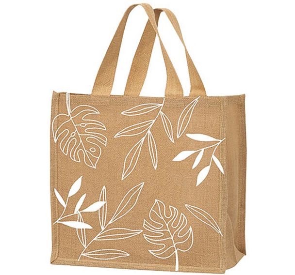 Sac cabas jute décor végétal recto-verso 37x23x36 cm