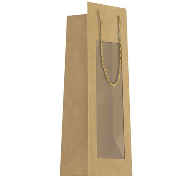 Sac cadeau bouteille kraft+fenetre 11x39cm