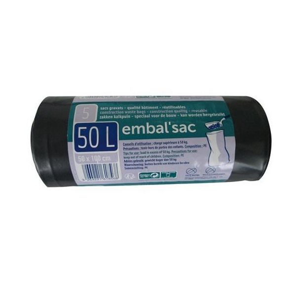 Sac poubelle pour gravats - 50L - Lot de 5