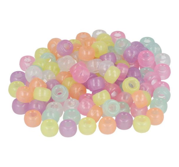 Sachet 1000 perles plastique gros trou dia9mm phosphorescent