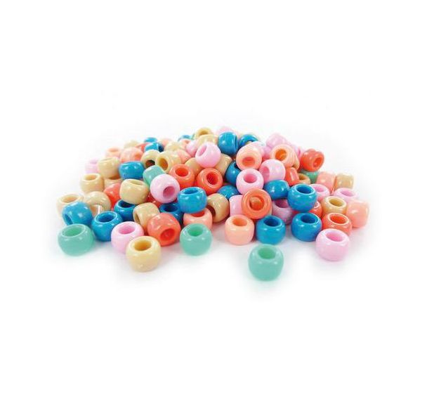 Sachet 1000 perles plastique gros trous pastel ø 9 mm
