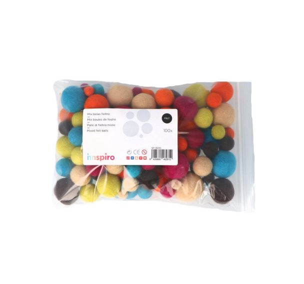 Sachet 100 boules de feutre dia 10 à 30 mm