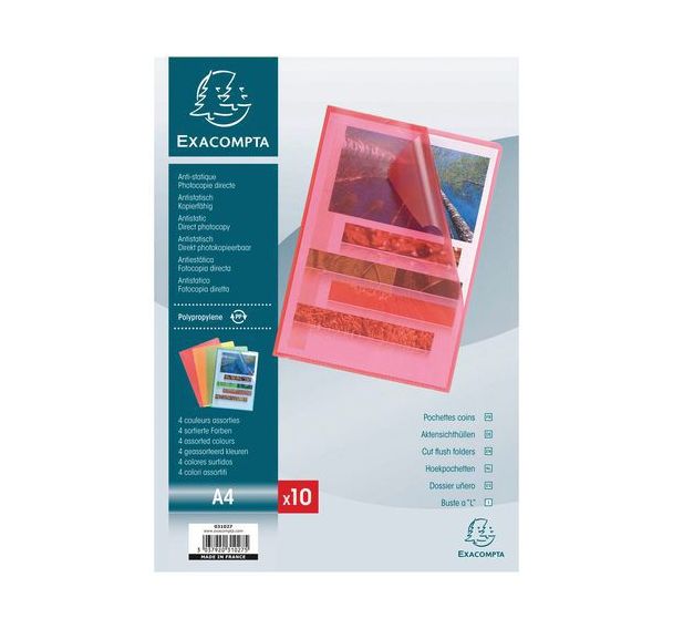 Sachet 10 pochettes coin polypropylène grainé 12/100e A4