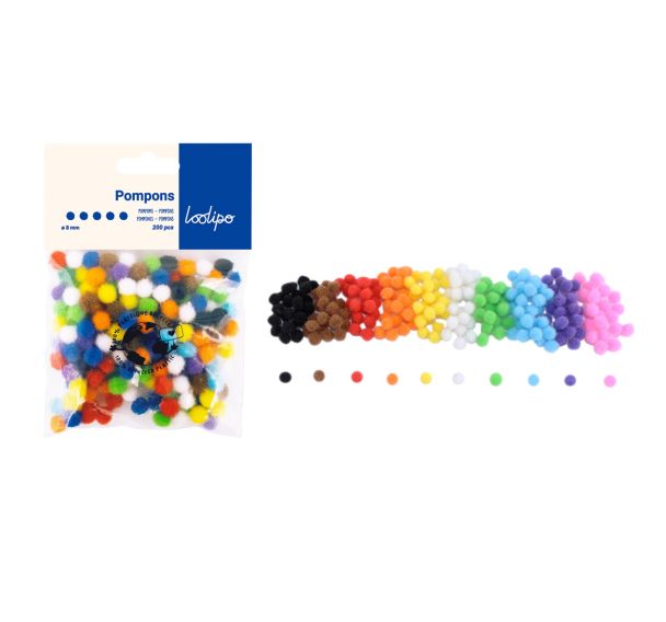 Sachet 200 mini pompons Ø 8mm couleurs assorties