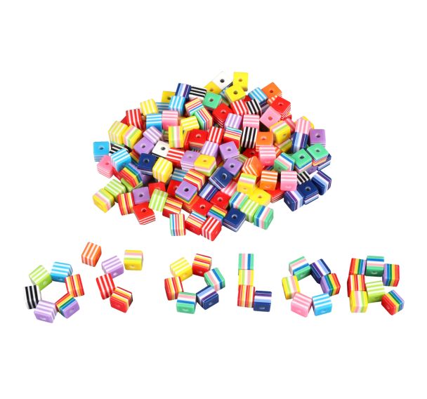 Sachet 200 perles multicolores carrées 10mm