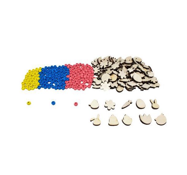 Sachet 300 perles bois rondes & fantaisies thème Pâques