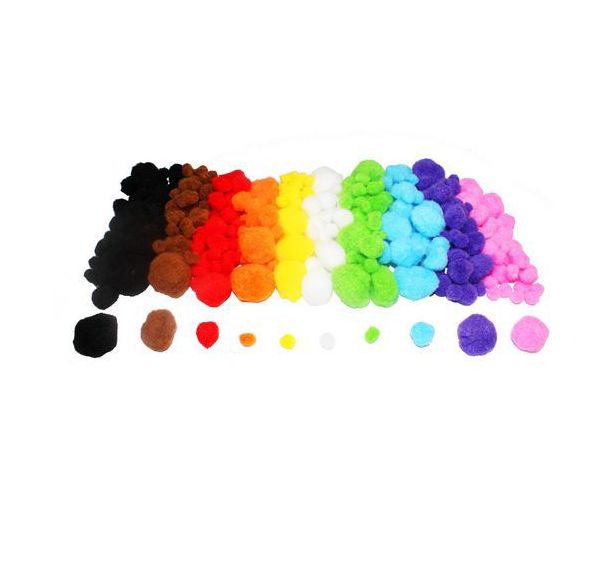 Sachet 300 pompons arc-en-ciel ø 1,5 à 3,5 cm