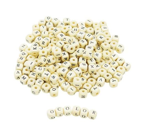 Sachet 440 perles cubes bois alphabet 10mm
