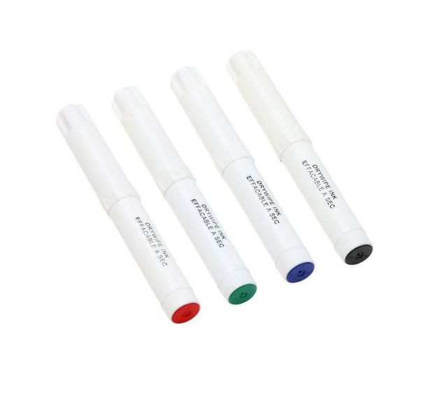 Sachet 4 marqueurs effaçables à sec PICHON, pointe ogive 4 mm  bleu, noir, rouge, vert