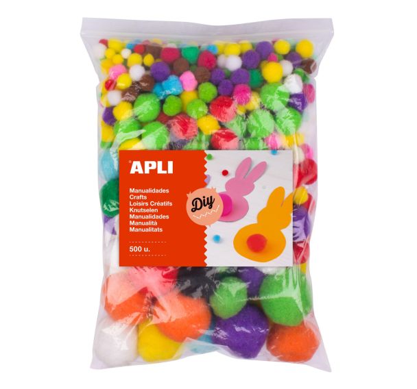 Sachet 500 pompons couleurs et tailles assortis