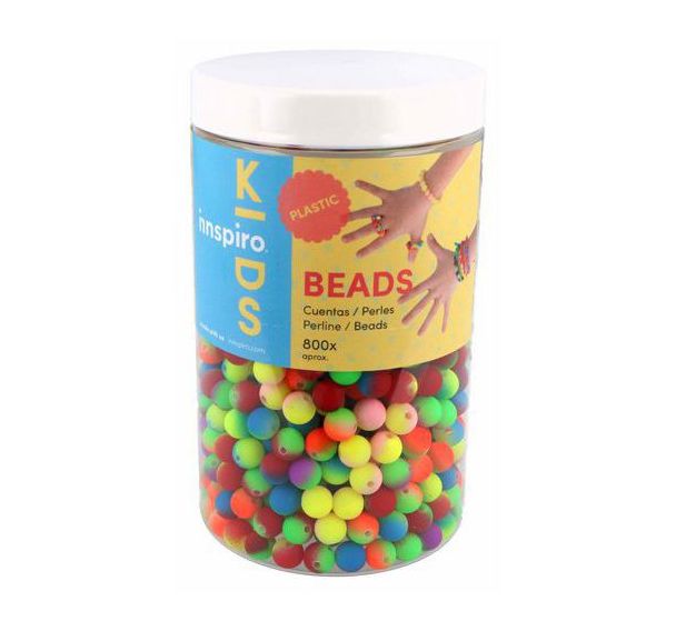 Sachet 800 perles plastique rondes multicolore fluo Ø 8 mm