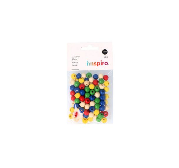 Sachet 95 perles bois rondes multicolores 10 mm