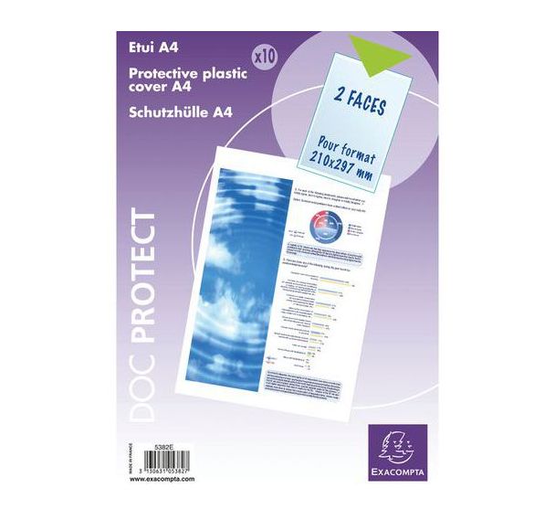 Sachet de 10 étuis de protection simple pvc lisse 15/100e A4