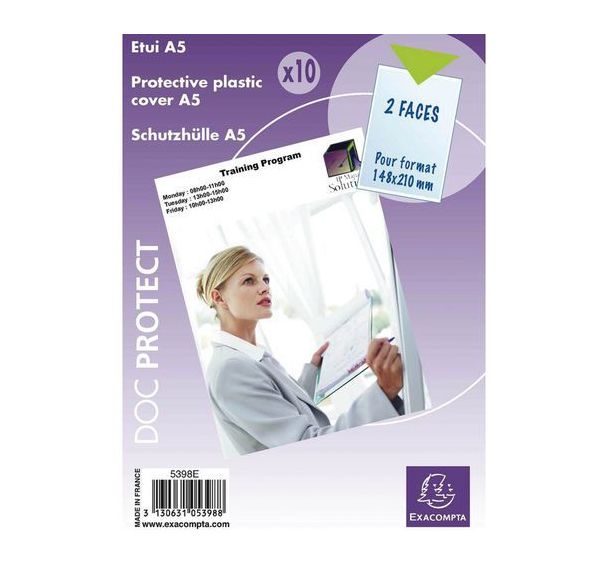 Sachet de 10 étuis de protection simple pvc lisse A5