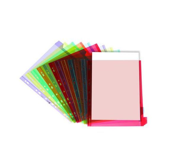 Sachet de 12 Pochettes Perforées Intercalaires à Onglets Colorés A4XL PVC Lisse Epaisseur 17/100ème Incolore